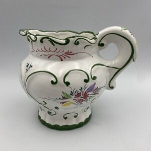 Vintage Hand Painted RCCL Floral Pitcher Portugal Art Pottery 5.25"